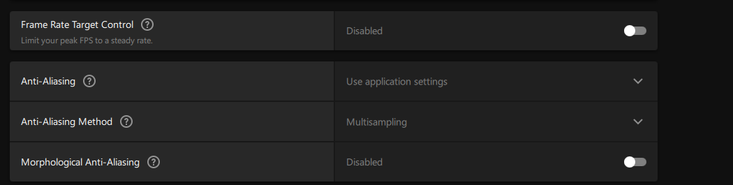 AMD Adrenalin Frame Rate Target Control and anti-aliasing settings