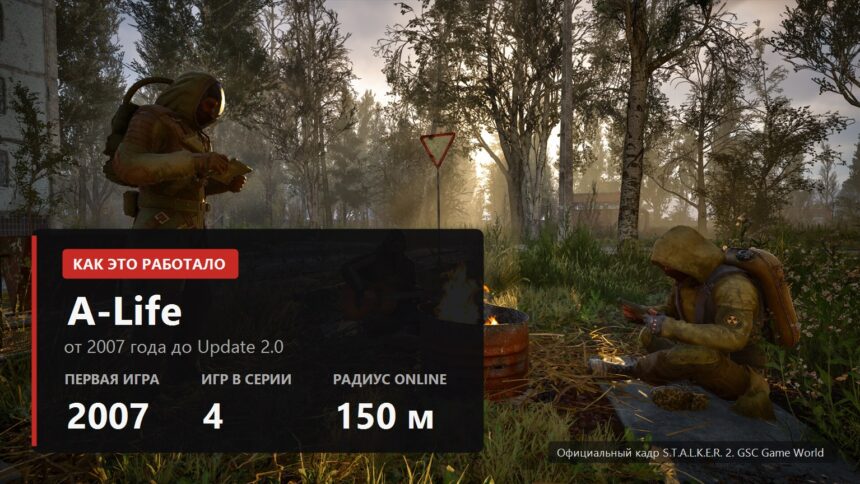 A-Life evolution cover over a S.T.A.L.K.E.R. 2 campfire scene