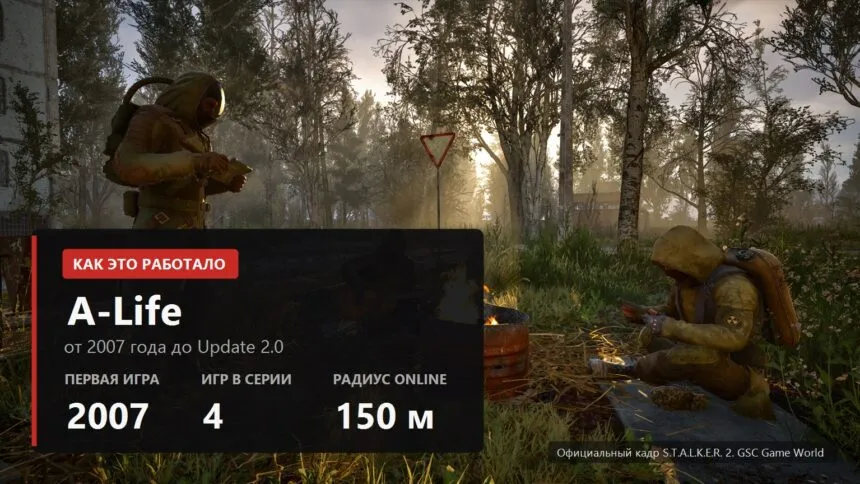 A-Life evolution cover over a S.T.A.L.K.E.R. 2 campfire scene