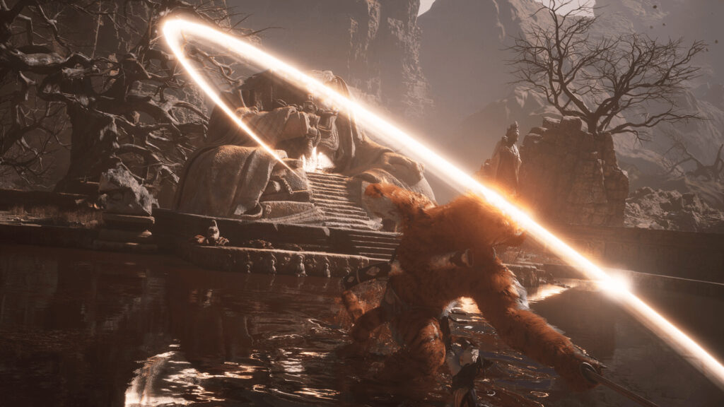 A boss fight in Black Myth: Wukong