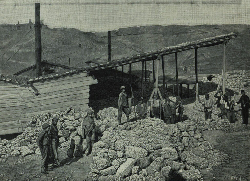 Boys carrying ore at a Sicilian sulphur mine