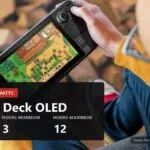 Steam Deck OLED in the hands of a person playing outdoors, with battery figures shown