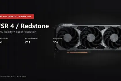 Official Radeon RX 9070 XT render with the number of games supporting AMD FSR 4 and Redstone