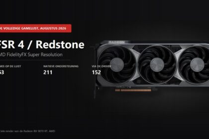 Official Radeon RX 9070 XT render with the number of games supporting AMD FSR 4 and Redstone