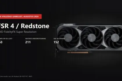 Official Radeon RX 9070 XT render with the number of games supporting AMD FSR 4 and Redstone