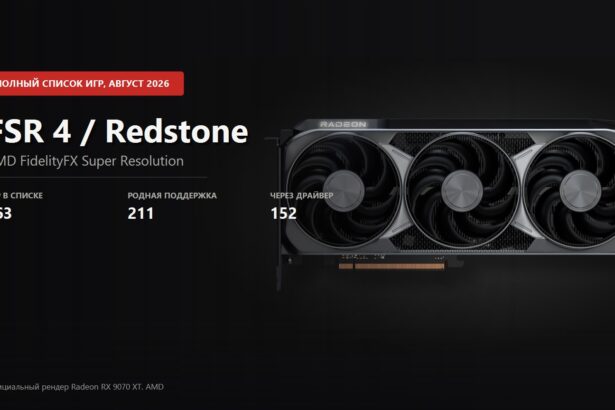 Official Radeon RX 9070 XT render with the number of games supporting AMD FSR 4 and Redstone