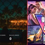 Split cover: night pool party photo on the left, official Grand Theft Auto VI art on the right