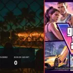 Split cover: night pool party photo on the left, official Grand Theft Auto VI art on the right