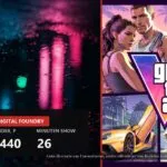 Split cover with the Digital Foundry mark, neon reflections and official Grand Theft Auto VI art