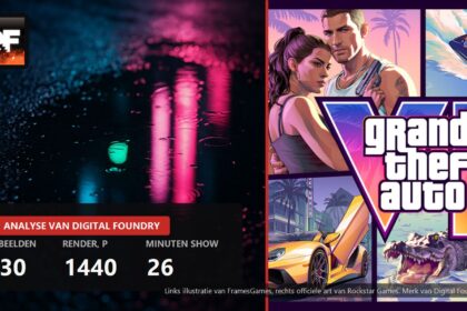Split cover with the Digital Foundry mark, neon reflections and official Grand Theft Auto VI art