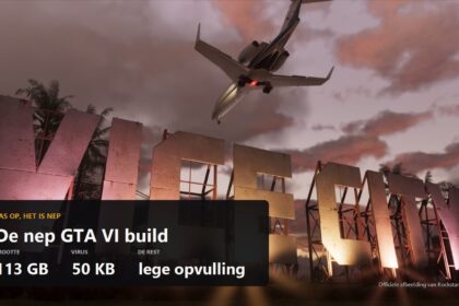 Official Grand Theft Auto VI screenshot with a warning about a fake leaked build