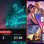 Split cover: neon night street illustration and official Grand Theft Auto VI art