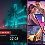 Split cover: neon night street illustration and official Grand Theft Auto VI art