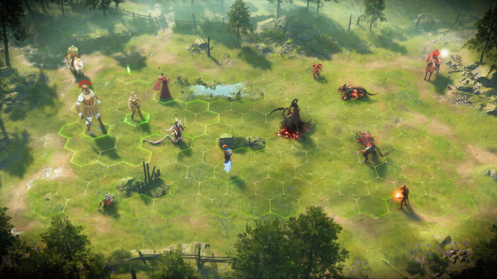 A hex grid battle between two armies in Heroes of Might and Magic III Remake