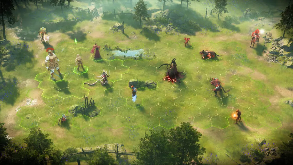 A hex grid battle between two armies in Heroes of Might and Magic III Remake