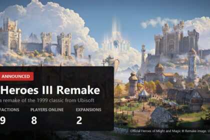 Heroes of Might and Magic III Remake key visual over the rebuilt Castle town