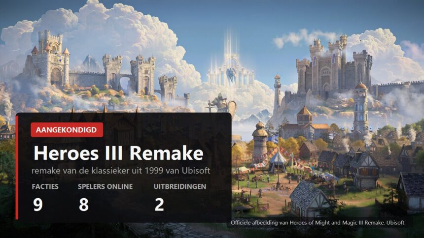 Heroes of Might and Magic III Remake key visual over the rebuilt Castle town