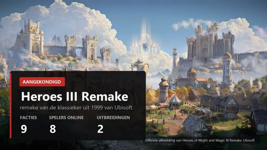Heroes of Might and Magic III Remake key visual over the rebuilt Castle town