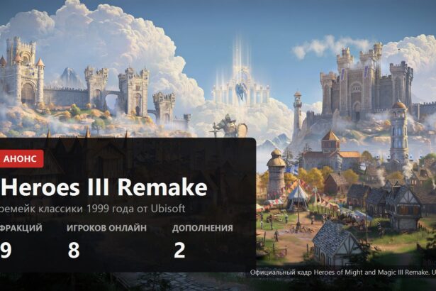 Heroes of Might and Magic III Remake key visual over the rebuilt Castle town