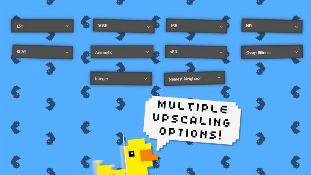 Official developer illustration listing the upscaling algorithms available in Lossless Scaling