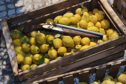A sawn off lupara hidden in a crate of lemons