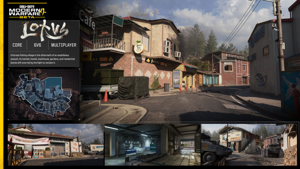 Official map card for Lotus, a Korean fishing village map in the Call of Duty: Modern Warfare 4 beta