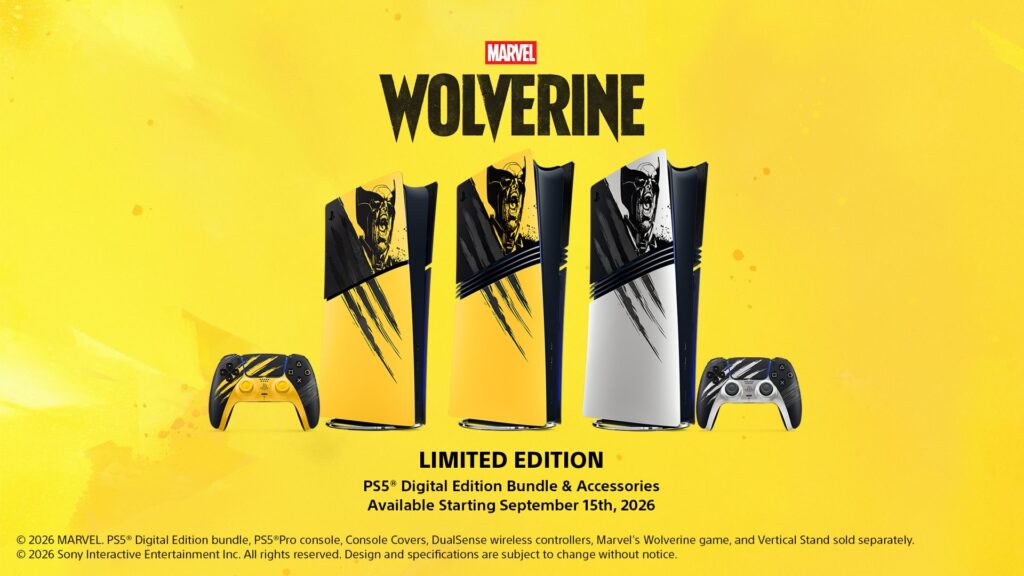 Limited edition PlayStation 5 in Marvel's Wolverine trim with covers and controllers
