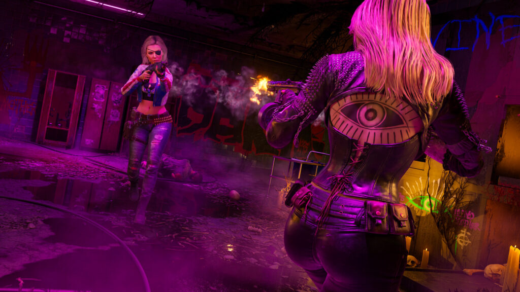 A duel in a neon lit underground room in PUBG DED.NET