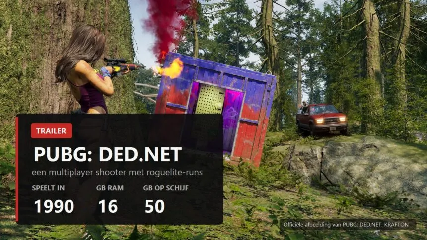 PUBG DED.NET key visual over an official forest screenshot