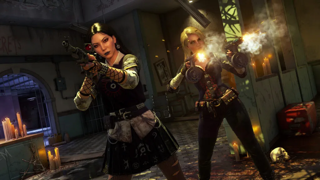 Two armed characters firing in a candlelit room in PUBG DED.NET