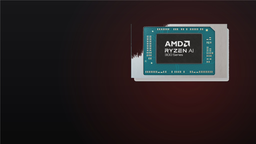 Official AMD render of a Ryzen AI 300 series processor placed on a dark background