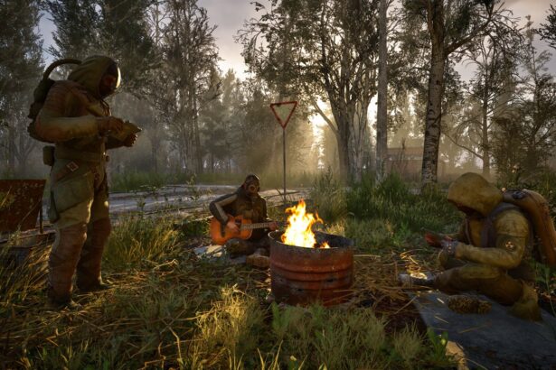 Stalkers around a campfire in S.T.A.L.K.E.R. 2