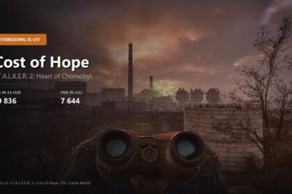 Key visual for the S.T.A.L.K.E.R. 2 Cost of Hope expansion showing the Chornobyl power plant at sunset