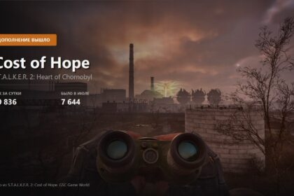 Key visual for the S.T.A.L.K.E.R. 2 Cost of Hope expansion showing the Chornobyl power plant at sunset
