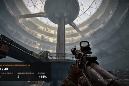 Domed hangar interior in S.T.A.L.K.E.R. 2 with the number of graphics cards able to hold 60 fps at 2K and 4K