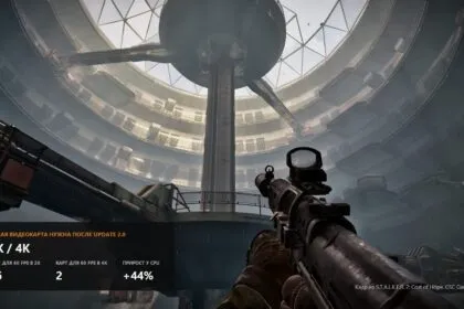 Domed hangar interior in S.T.A.L.K.E.R. 2 with the number of graphics cards able to hold 60 fps at 2K and 4K