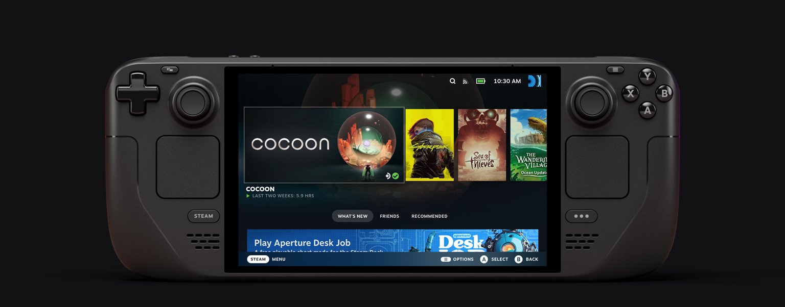 Steam Deck OLED showing the SteamOS home screen