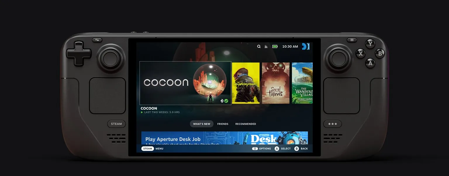 Steam Deck OLED showing the SteamOS home screen