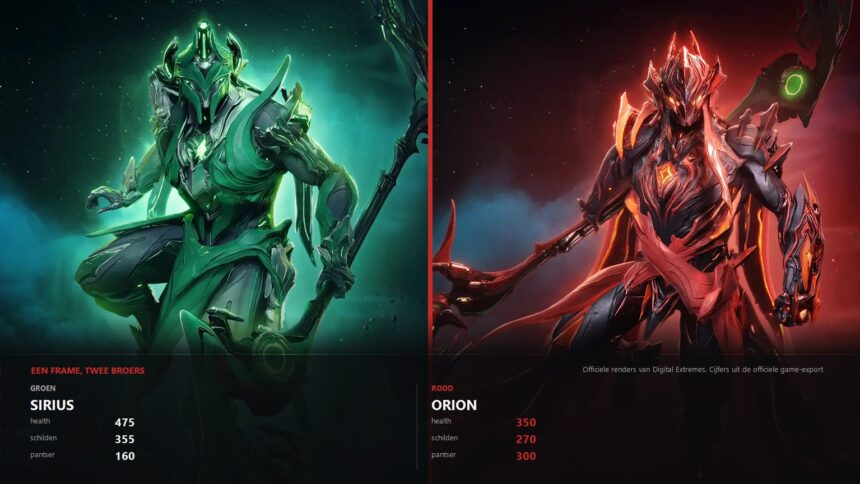 Sirius en Orion uit Warframe, officiele renders en stats