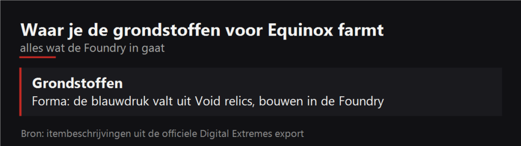 Waar je de grondstoffen voor Equinox farmt
