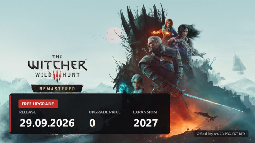 Official key art of The Witcher 3 Wild Hunt Remastered with the 29 September 2026 release date