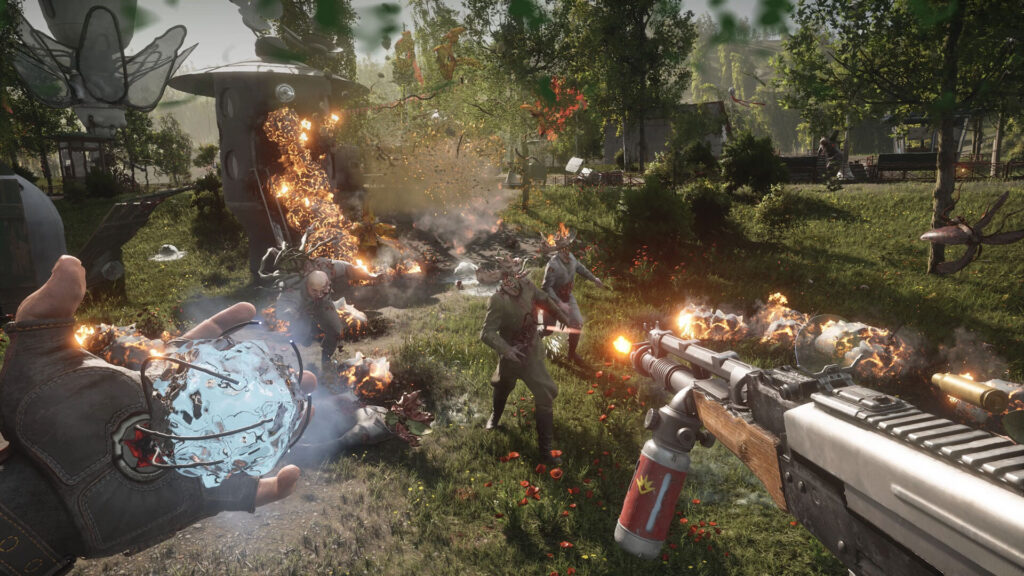 Fighting robots in a park in Atomic Heart