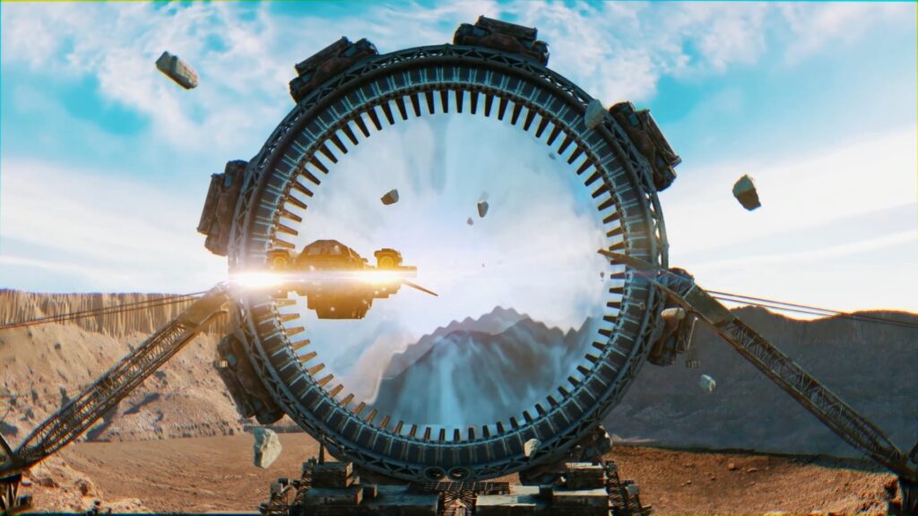 A giant ring portal in the desert in Beautiful Desolation