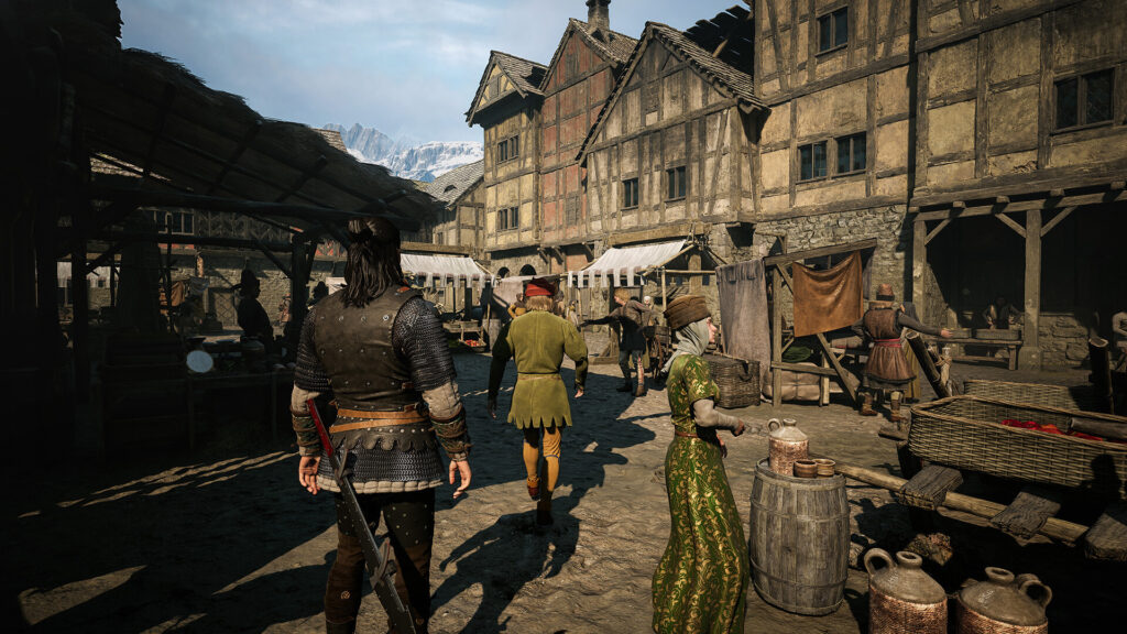 Coen walking through a sunny half-timbered town