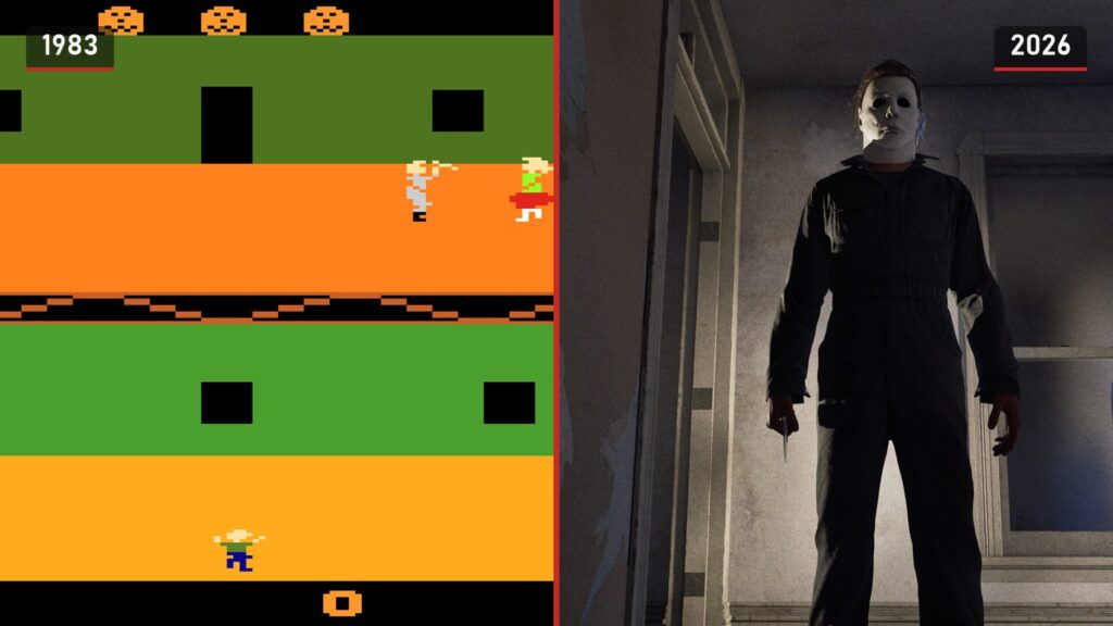 Links Halloween voor de Atari 2600 uit 1983, rechts Halloween: The Game uit 2026