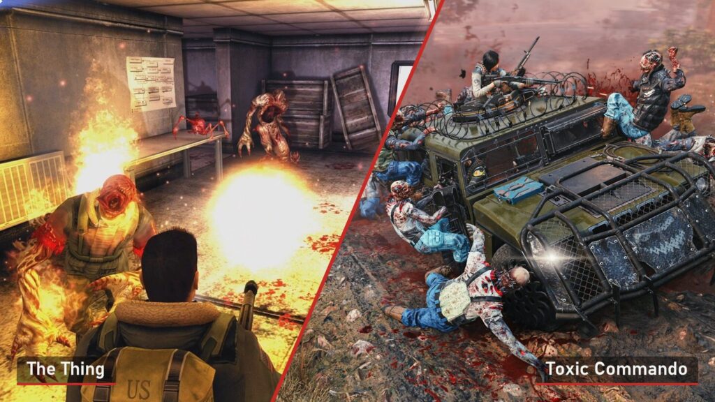 Links The Thing, rechts Toxic Commando