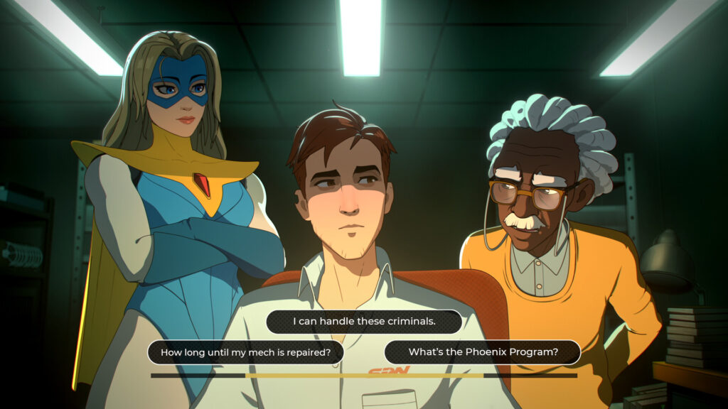 Robert, Blonde Blazer and an elderly engineer in the Dispatch workshop
