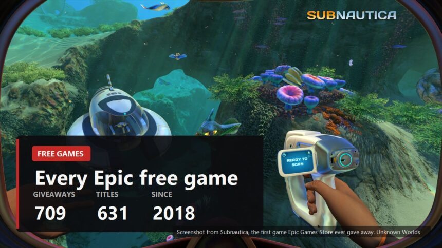 A Subnautica underwater scene with the Epic giveaway totals over it