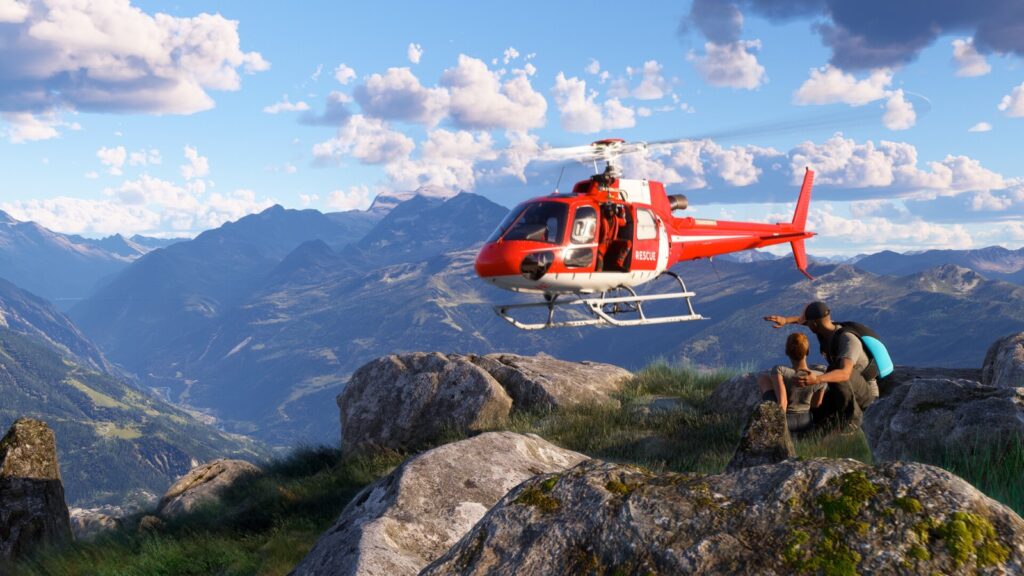 Microsoft Flight Simulator 2024 helicopter in the mountains