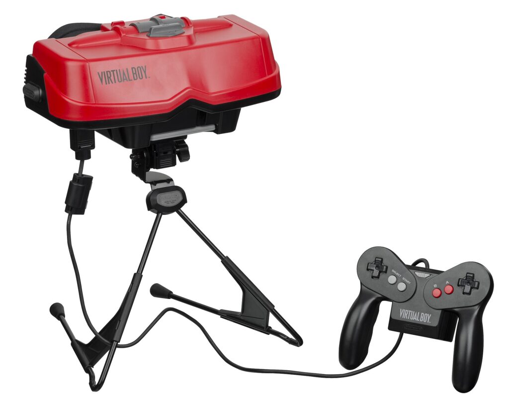 Nintendo Virtual Boy on its stand with controller